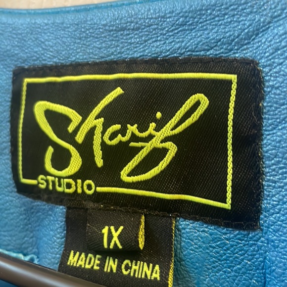 Sharif Studio vintage blue leather coat with rhinestones - plus size, drag - Picture 2 of 6